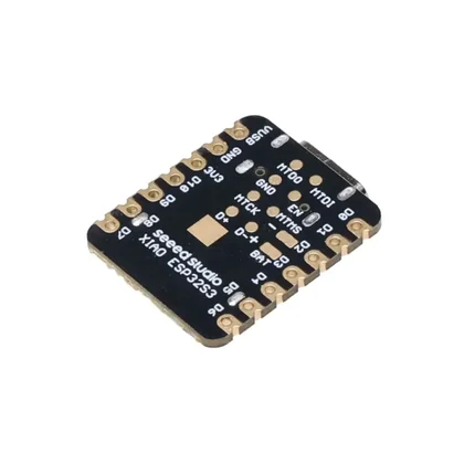 XIAO ESP32-S3 rear pin label photo with D0-D10, TX, RX, I2C, SPI, power, USB and battery pads