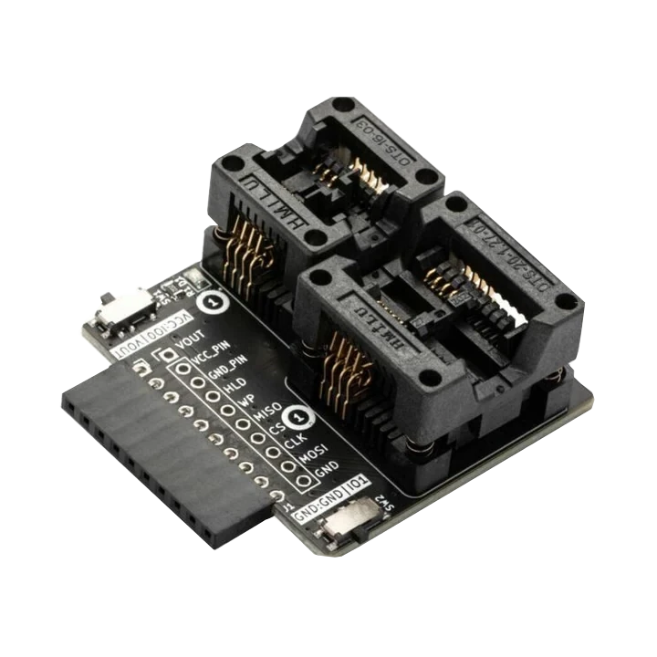 SPI flash adapter board with memory chip socket.