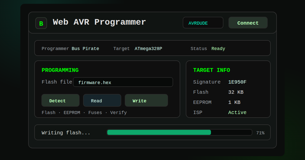 Web AVR Programmer with AVRDUDE WebAssembly