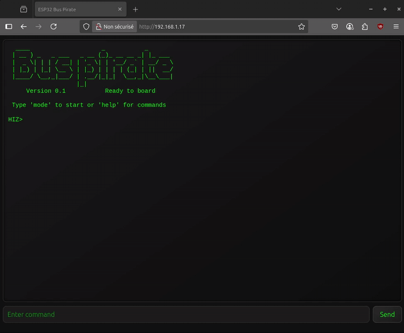 A demo Using the ESP32 Bus pirate firmware with UART